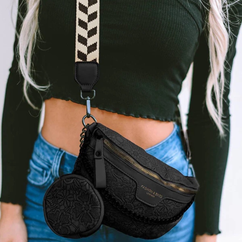 NWT Black Crossbody Bag with Color-Block Strap